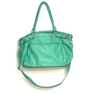 Garnet Hill Leather Purse Bag Green Italy Double Handles & Shoulder Strap